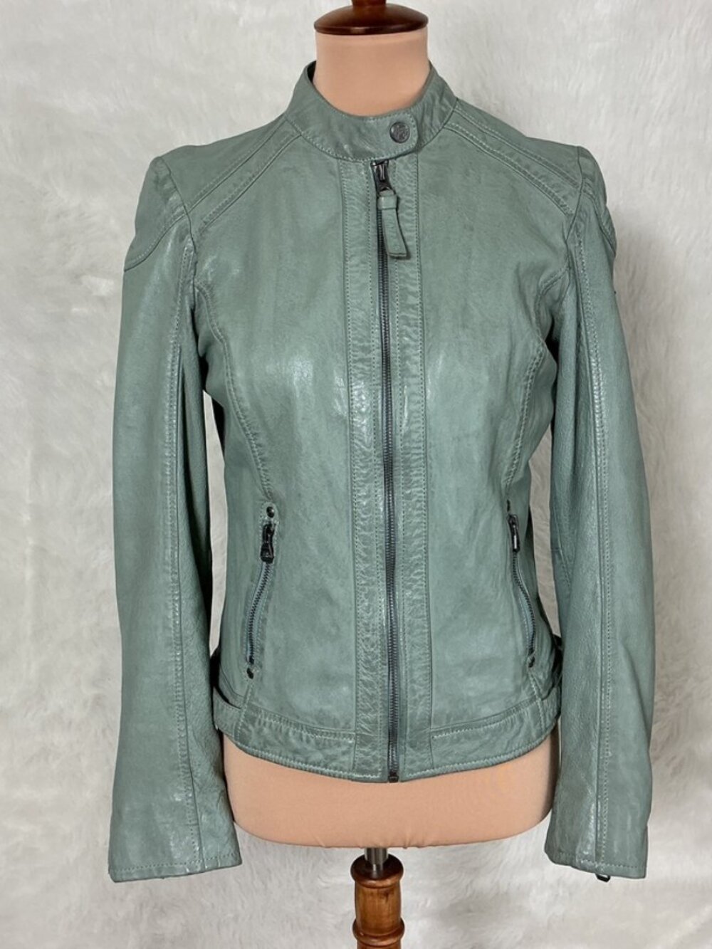 Gipsy Green Vegetable Tanned Leather Moto Jacket S